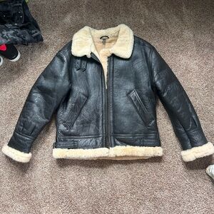 Shearling Lined Black Leather Jacket